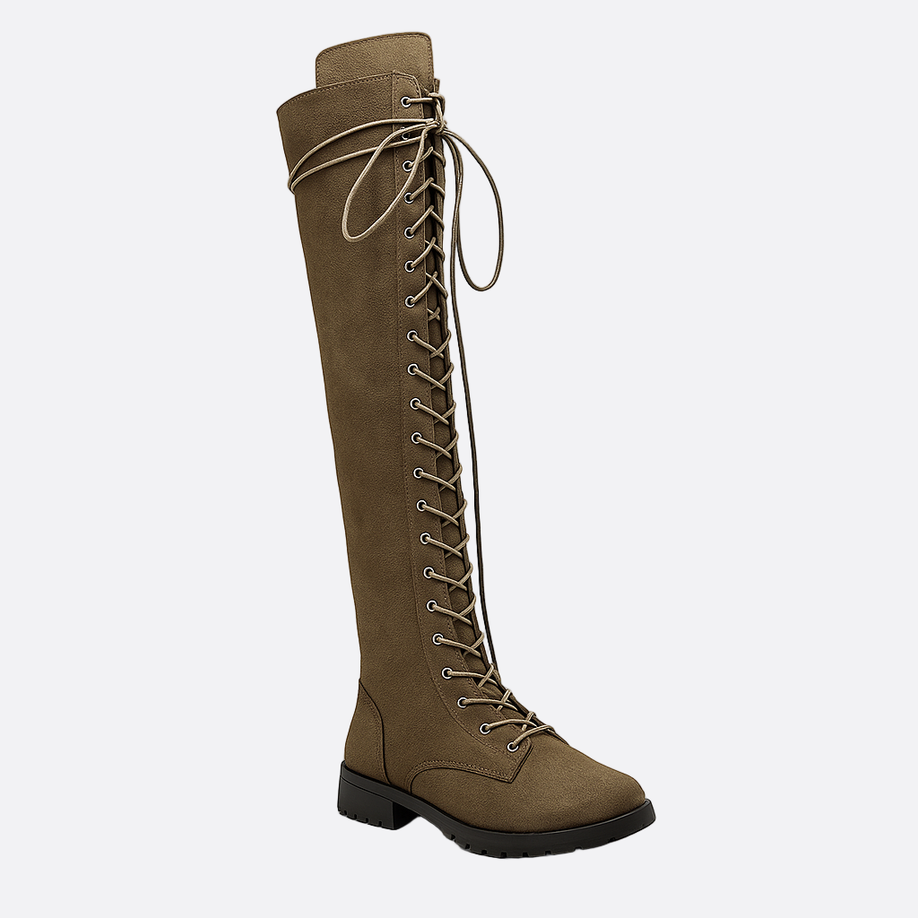 Damen - Overknee Stiefel - Wildleder mit Schnürung - Trendige Schuhe für stilvolle Outfits