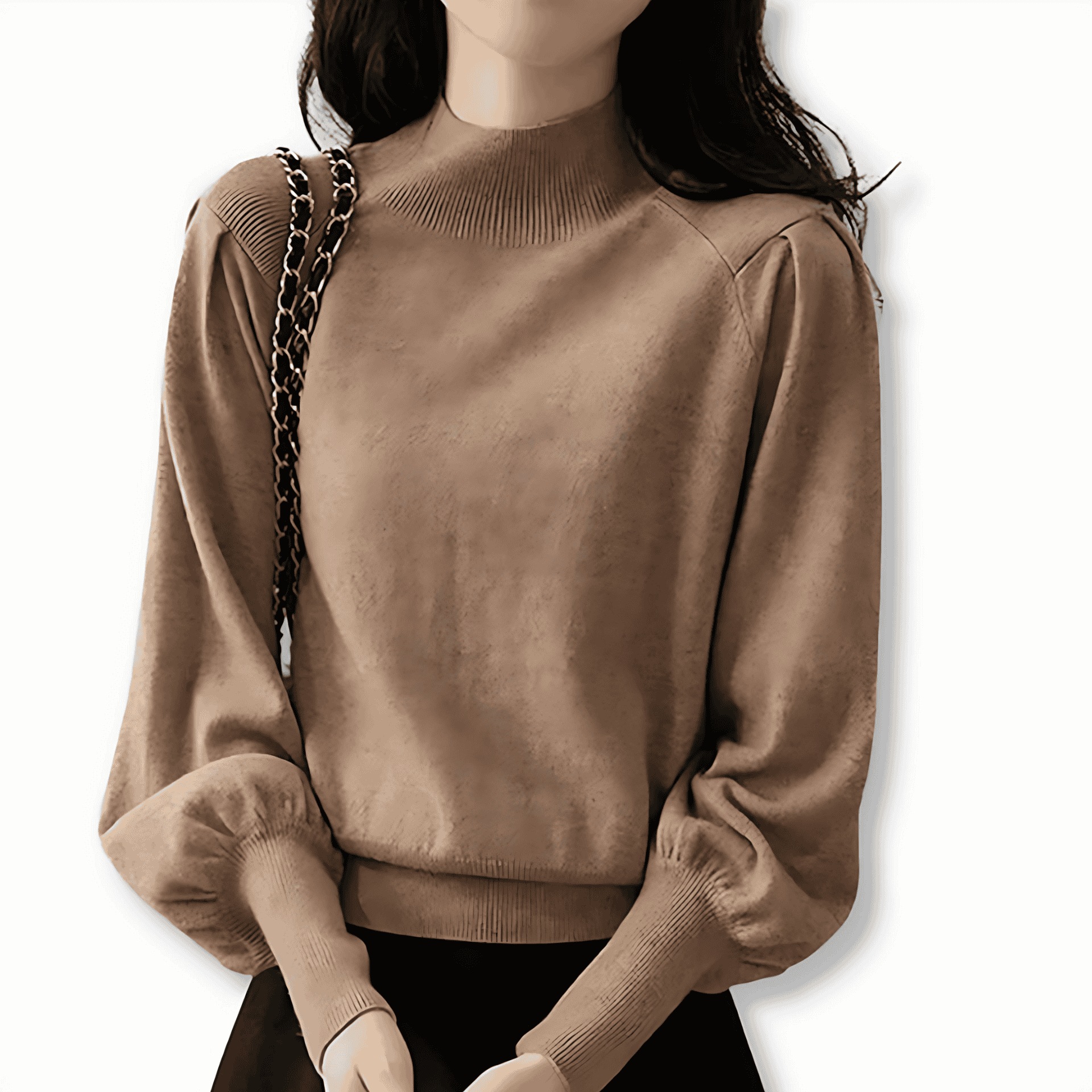 Damen - Pullover - Ballonärmeln - Rundhalsausschnitt - Wollmischung für stilvolle Eleganz