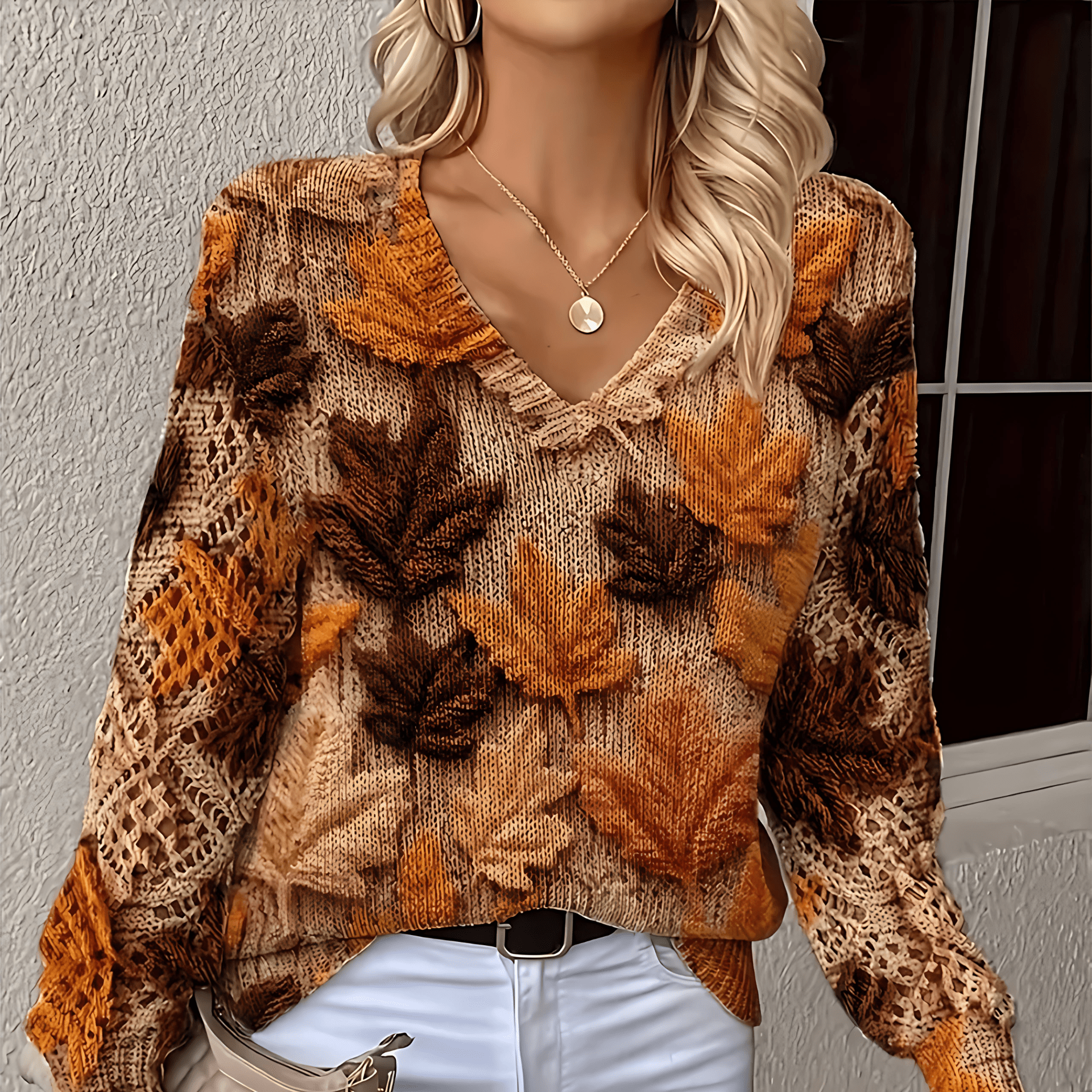 Damen - Pullover - Blumenmuster - Stylisches Strickmaterial - Modische Damenbekleidung