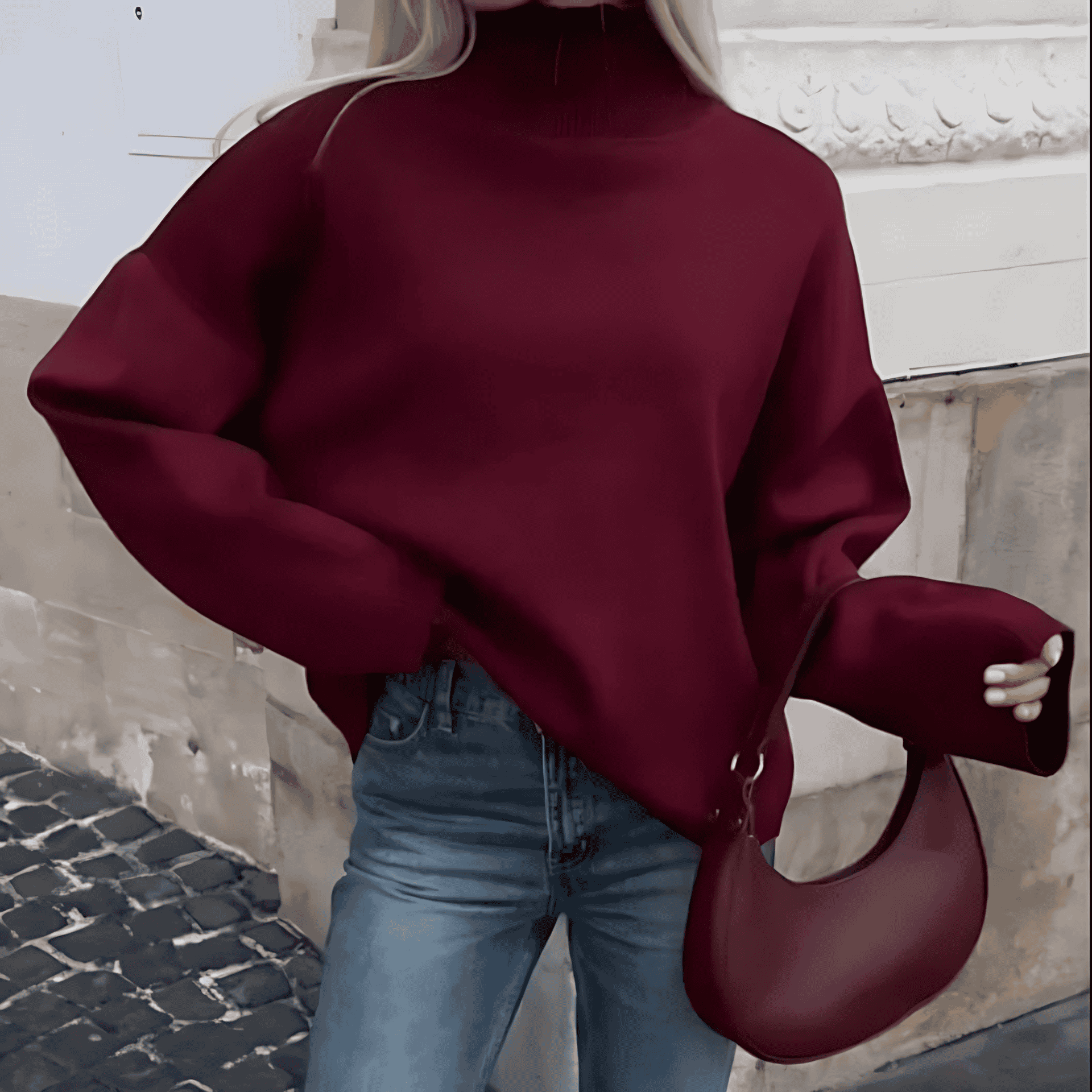 Damen - Pullover - Hohem Kragen - Kuscheliger Übergrößen Stil - Perfekt für kalte Tage