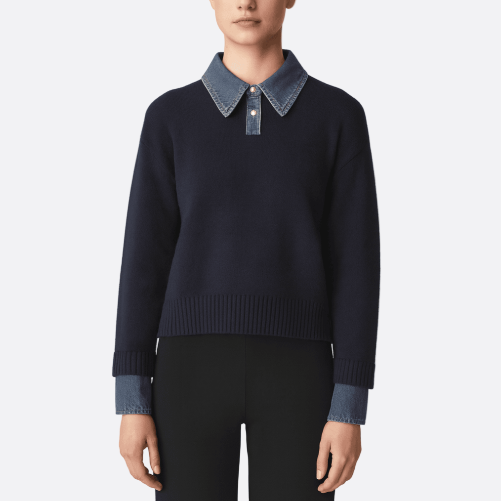 Damen - Pullover - Weichem Strick mit Denim Details - Lässiger Stil für jeden Anlass