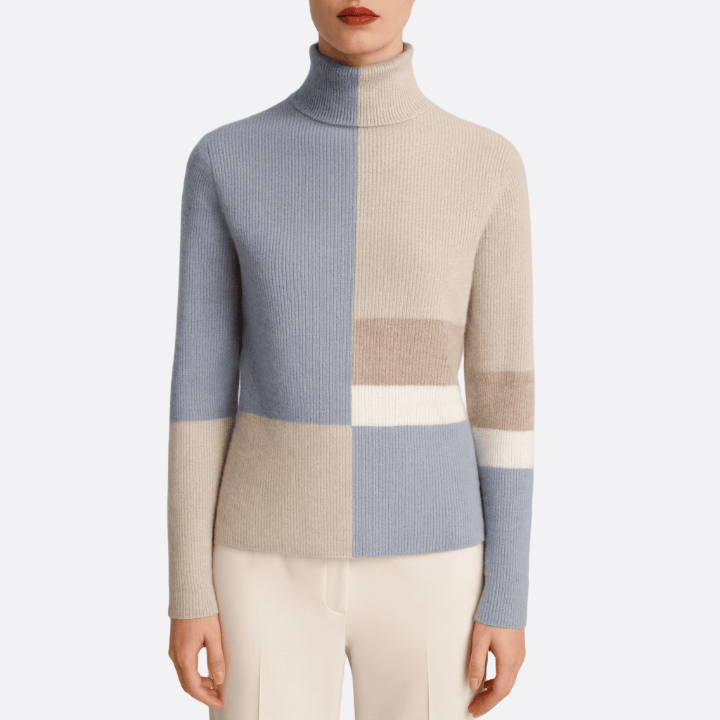 Damen - Rollkragenpullover - Farbblock Design - Stilvoller, warmer Pullover für jeden Anlass