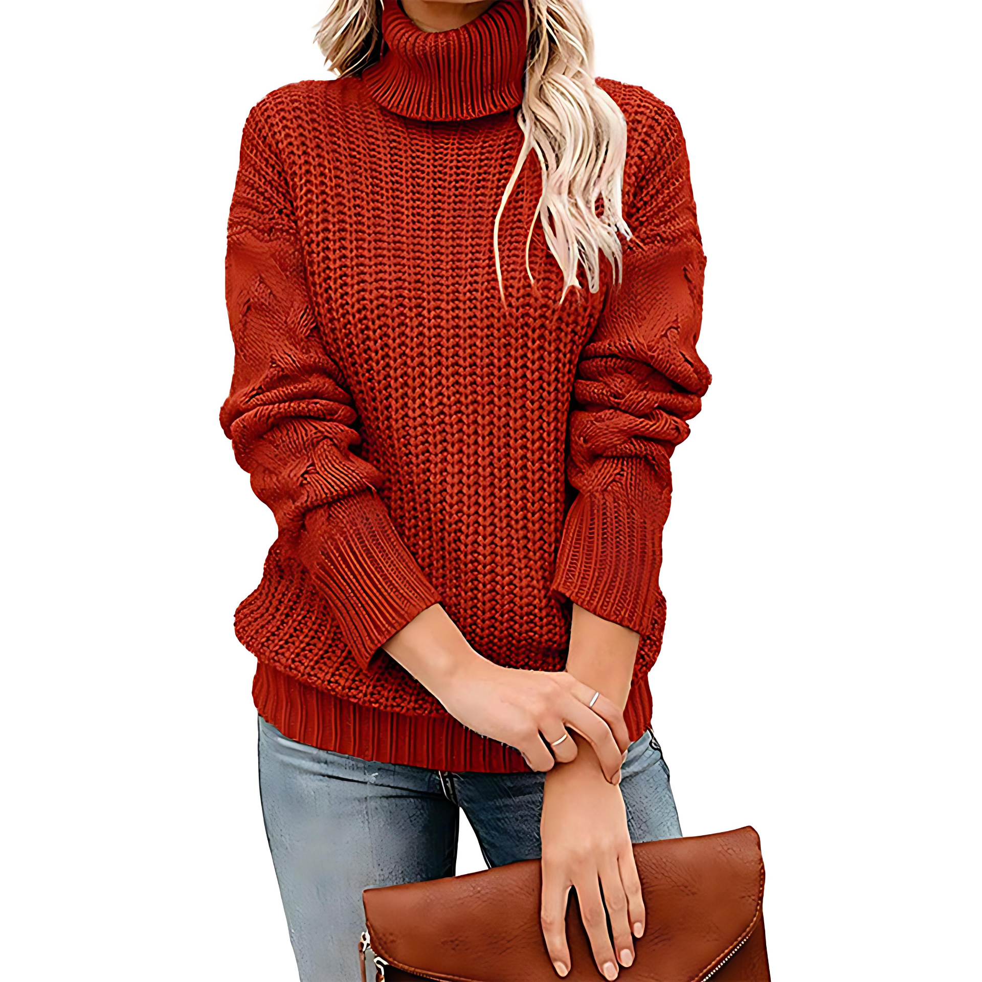 Damen - Rollkragenpullover - Grobstrick - Bequemer Stil für jeden Anlass