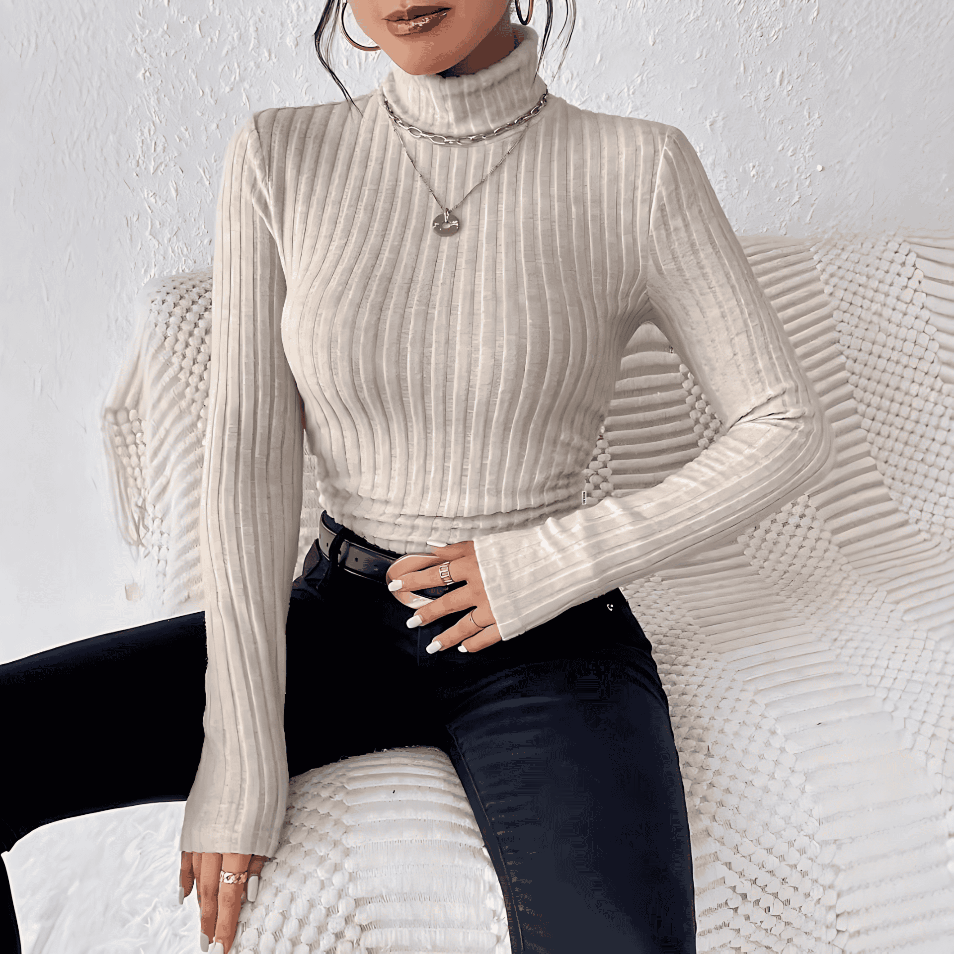 Damen - Rollkragenpullover - Langärmeliger - Feinripp Strick Design - Stilvoller Herbst Pullover für jeden Anlass