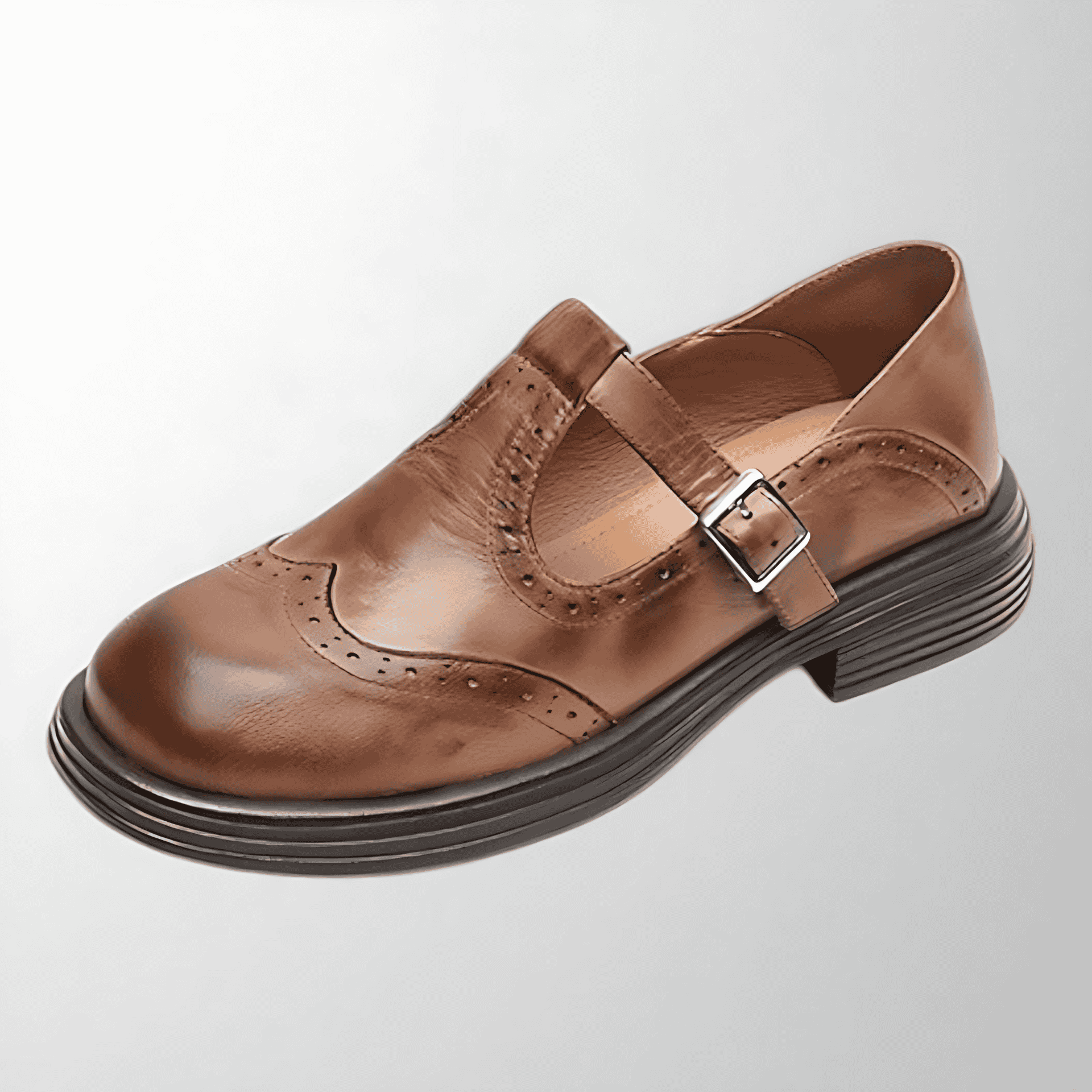 Damen - Runde Toe Brogue Wohnungen - Schnallenriemen - Elegante Schuhe für jeden Anlass