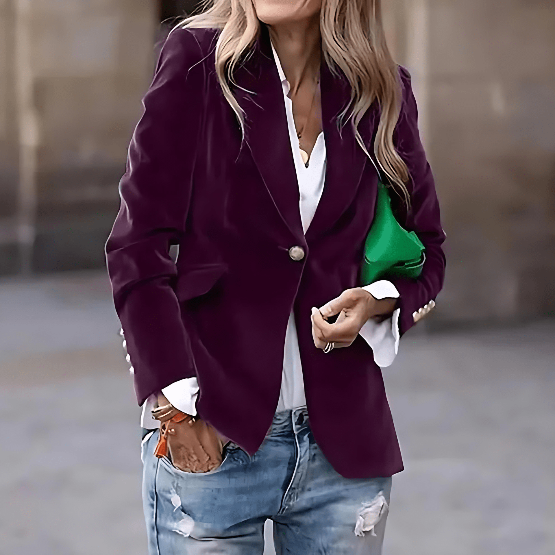 Damen - Samt Blazer - Goldenen Knöpfen - Eleganter Look für jeden Anlass