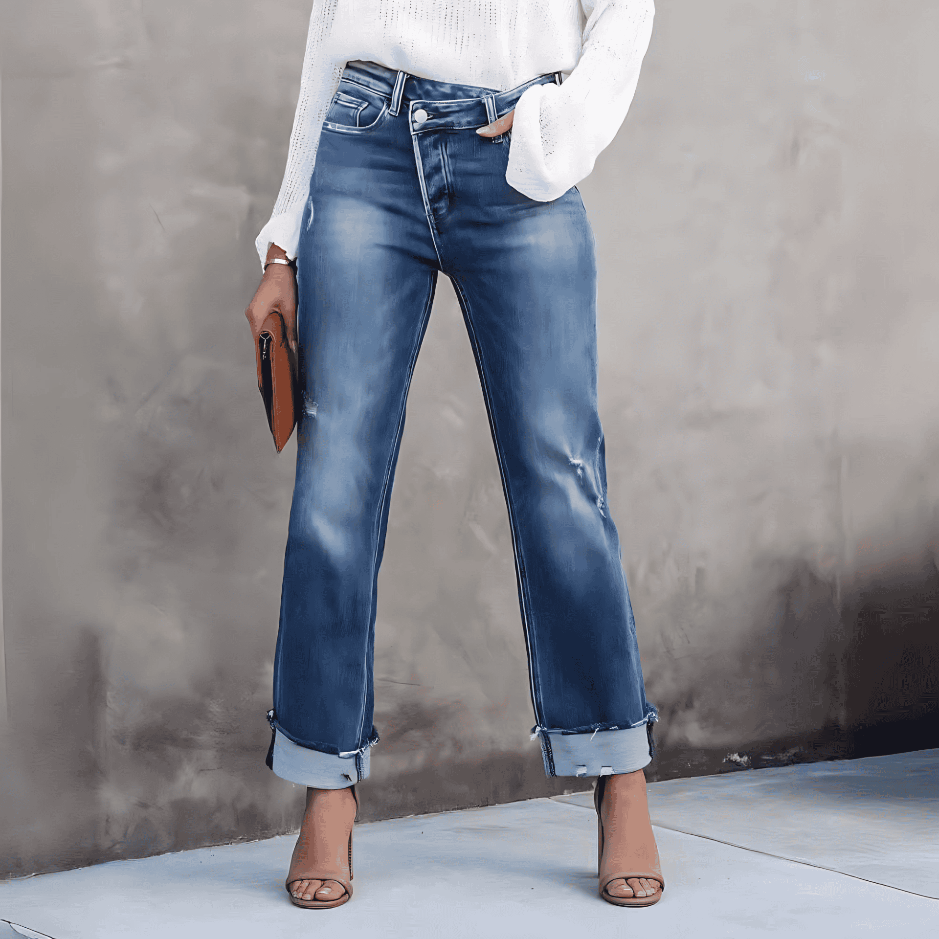 Damen - Schlaghosen - Hoher Taille - Bequemer Stretch Stoff - Modischer Look für jeden Anlass
