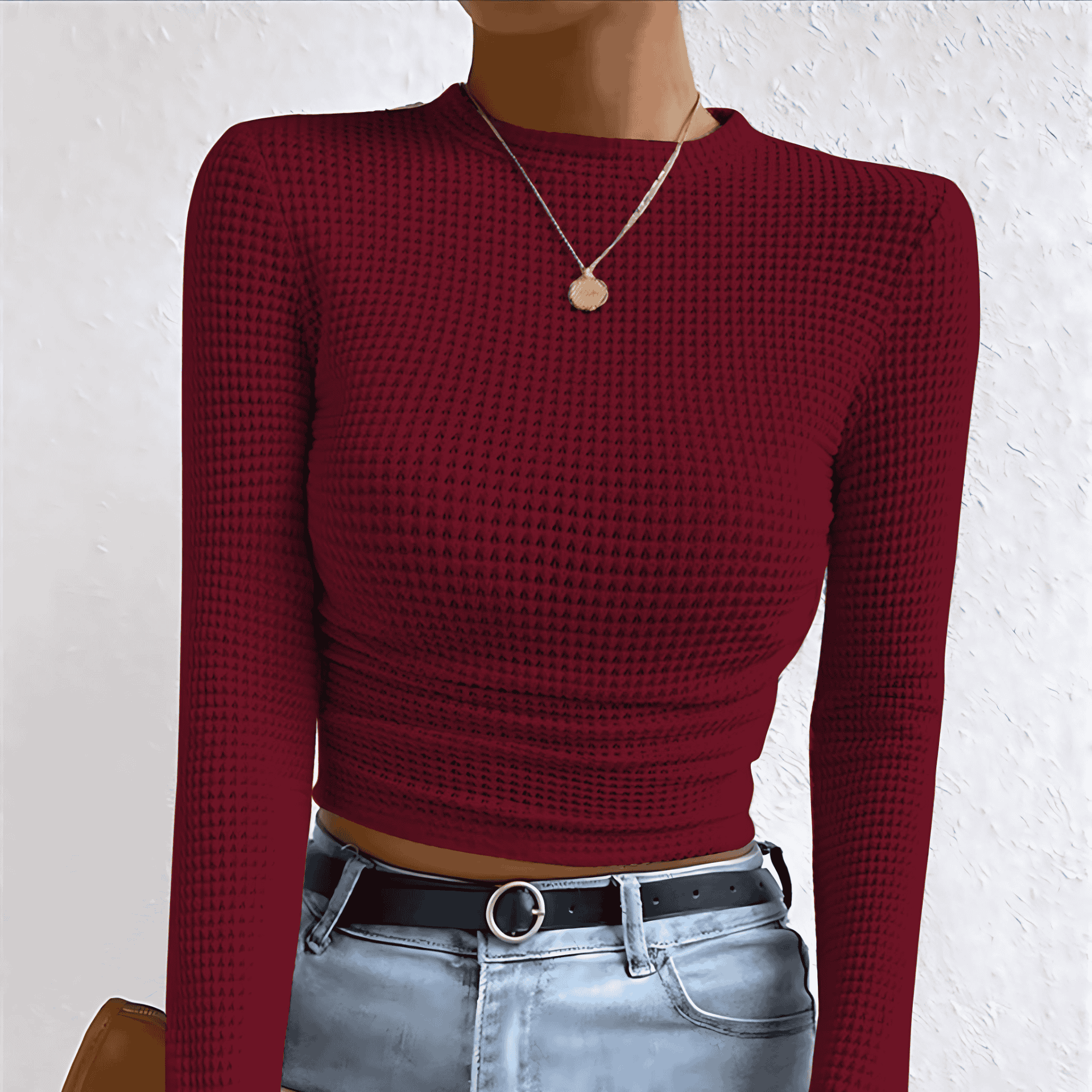 Damen - Schlanker Pullover - Waffelstrickmuster - Bequemer und stilvoller Strickpullover für jede Gelegenheit