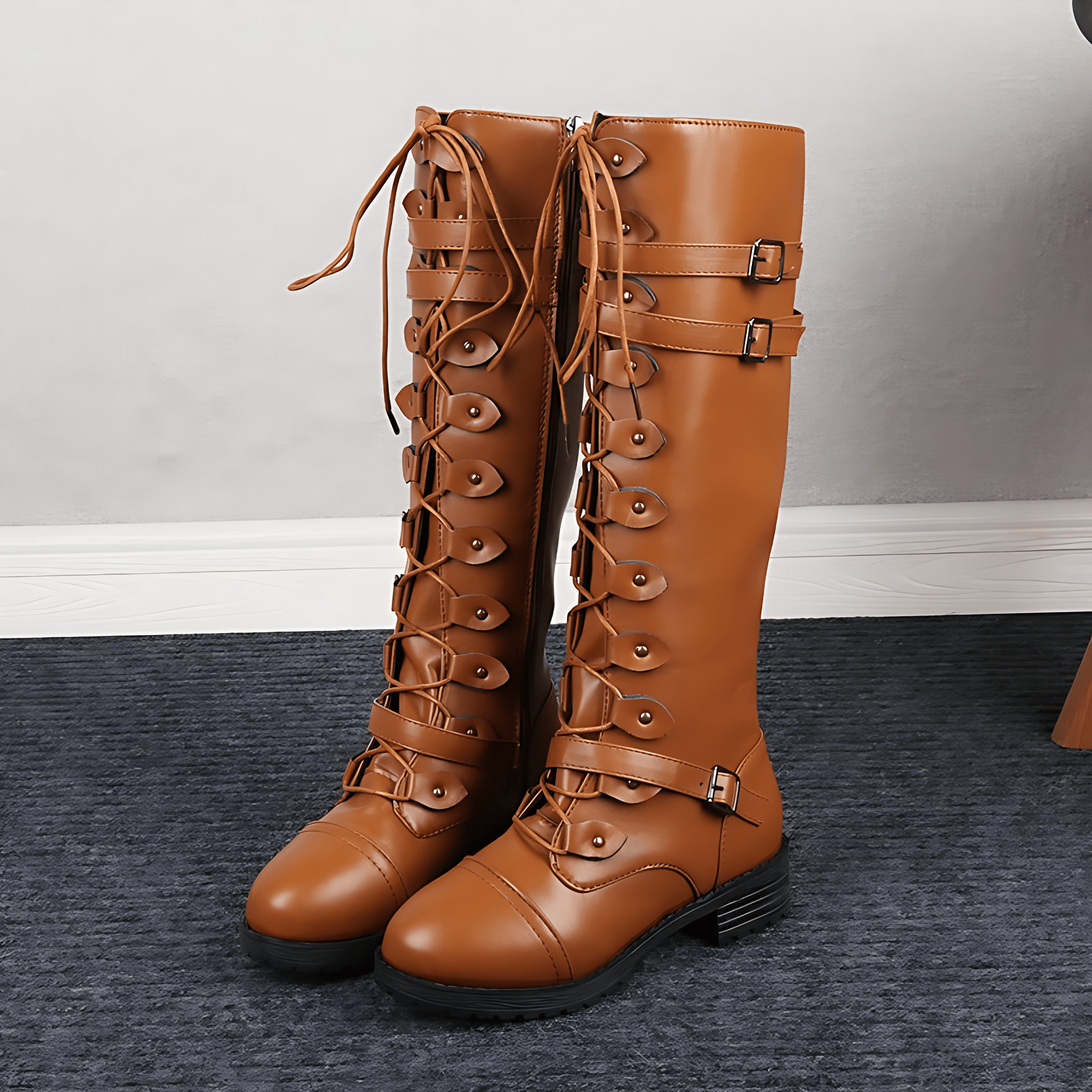 Damen - Schnürstiefel - Leder - Wadenlänge für Eleganten Komfort