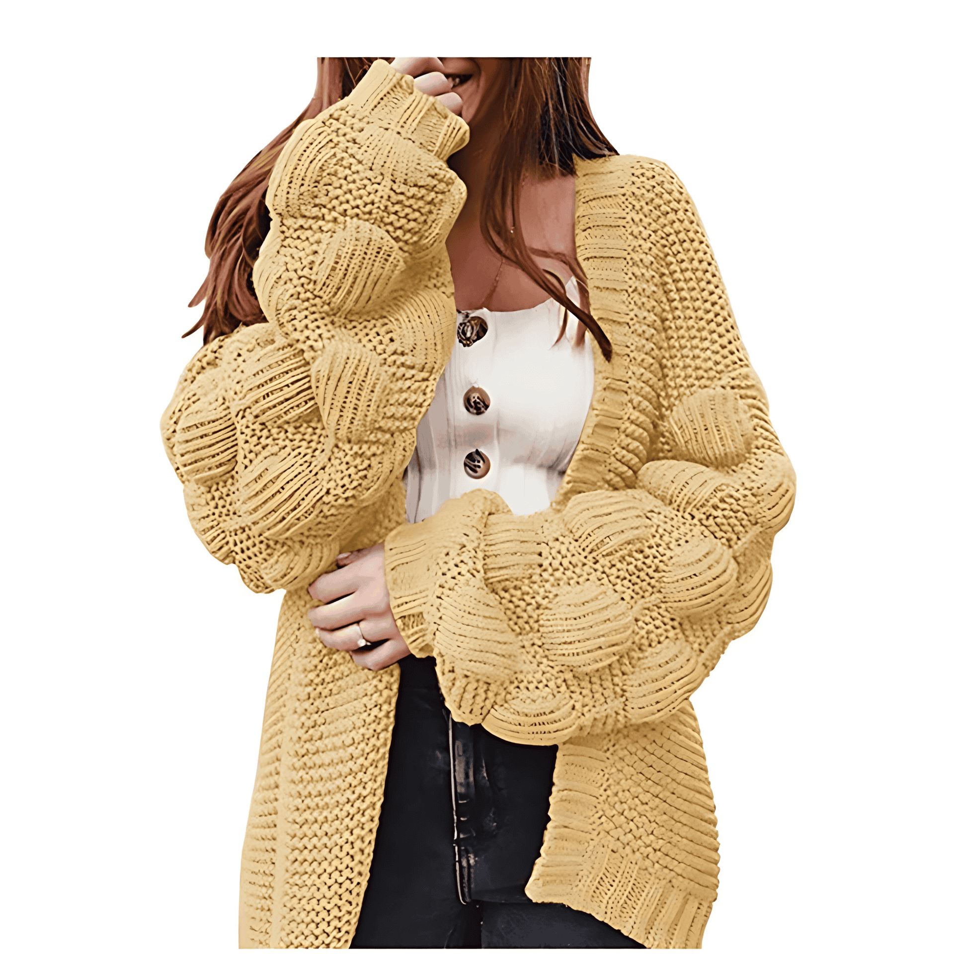 Damen - Strickjacke - Stylische voluminöse Ärmel - Modischer Begleiter für jede Jahreszeit