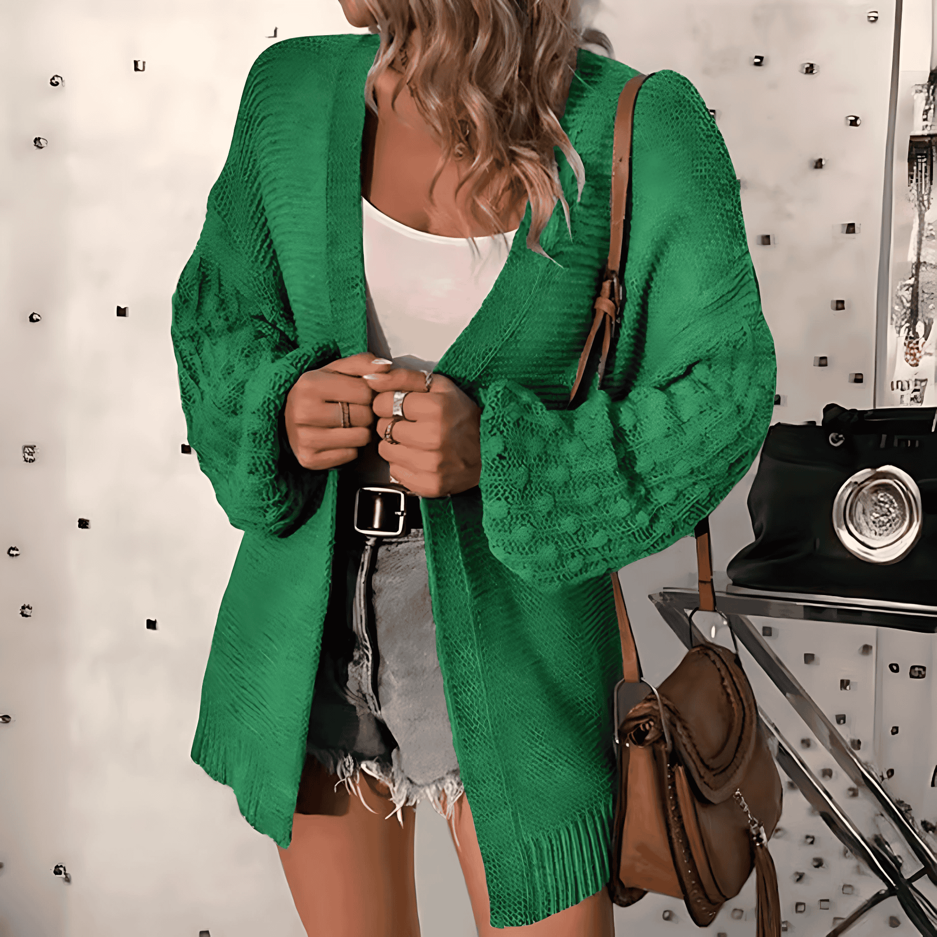 Damen - Strickjacke - Voluminösen Ärmeln - Bequemer und stilvoller Pullover für jeden Anlass