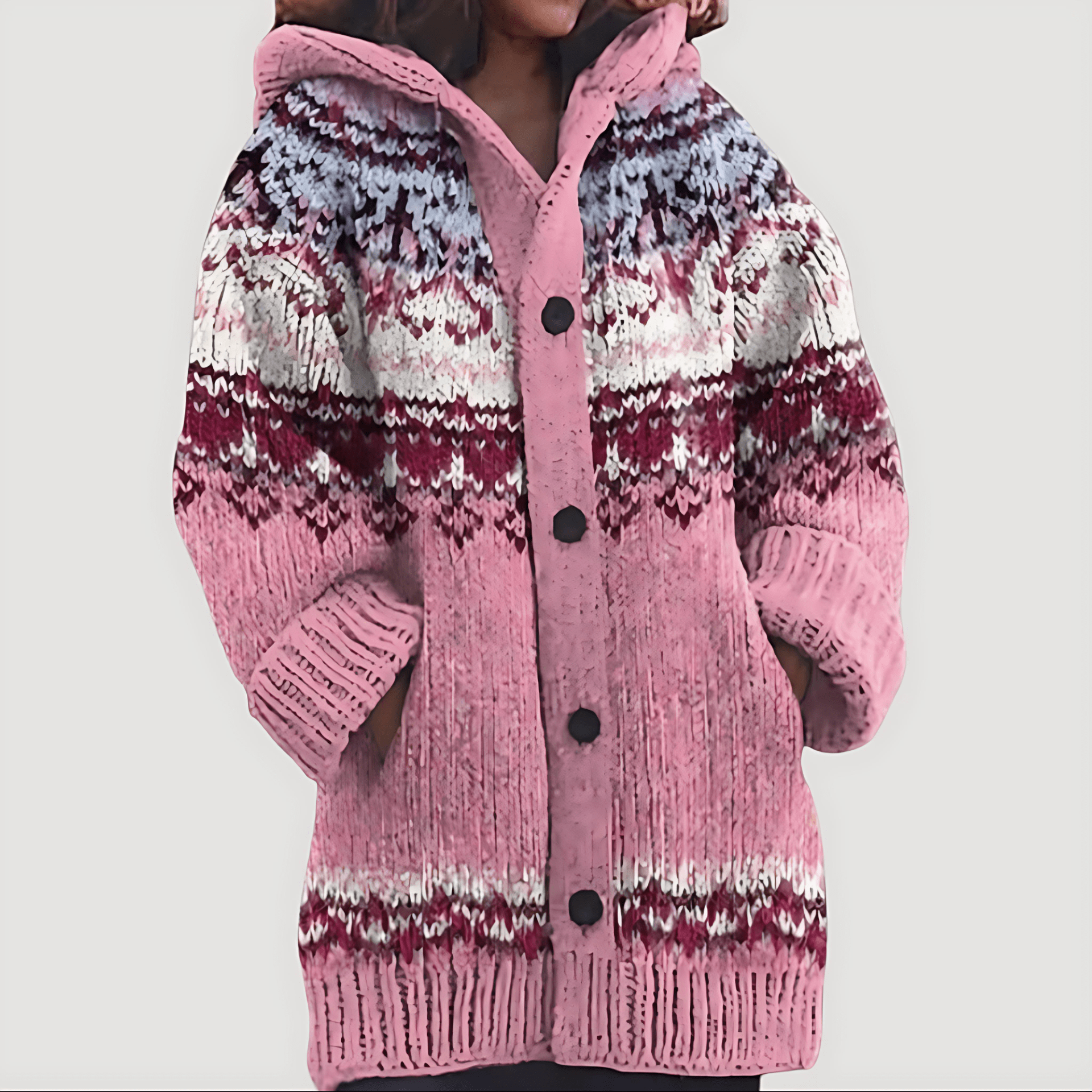 Damen - Strickjacke aus Grobstrick - Fair Isle Stil - Bequemer und stilvoller für die kalte Jahreszeit