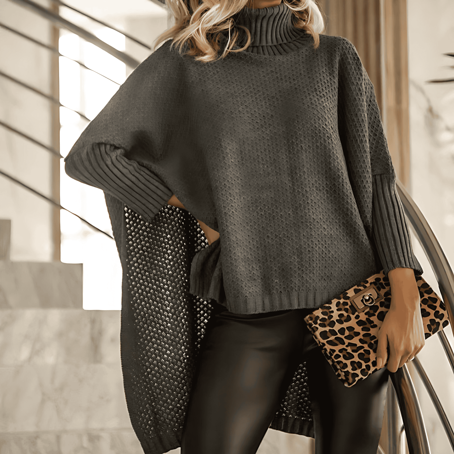 Damen - Strickpullover - Hohem Halsausschnitt - Elegantem Mesh-Detail - Modischer Begleiter für jede Saison