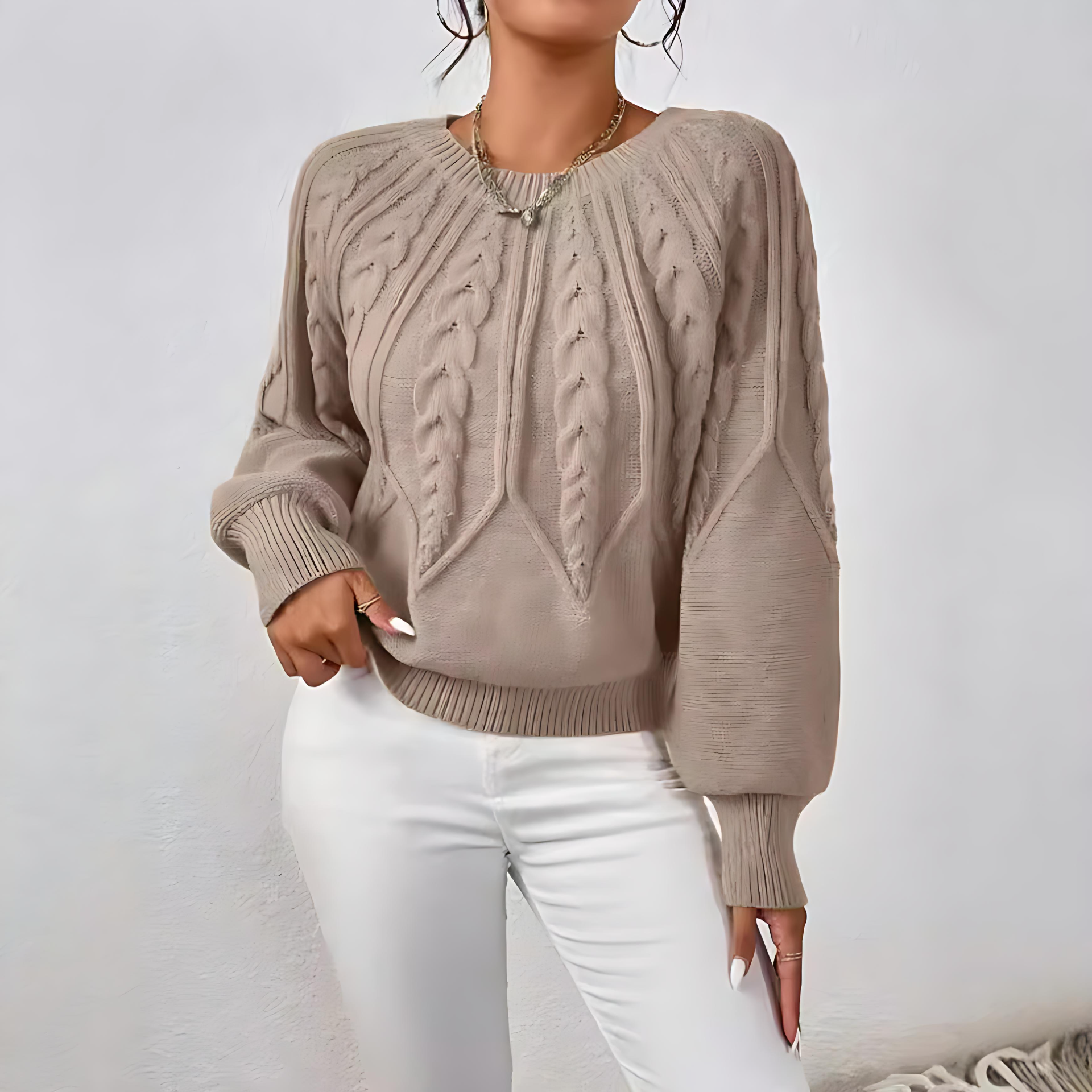 Damen - Strickpullover - Zopfmuster - Weit geschnitten