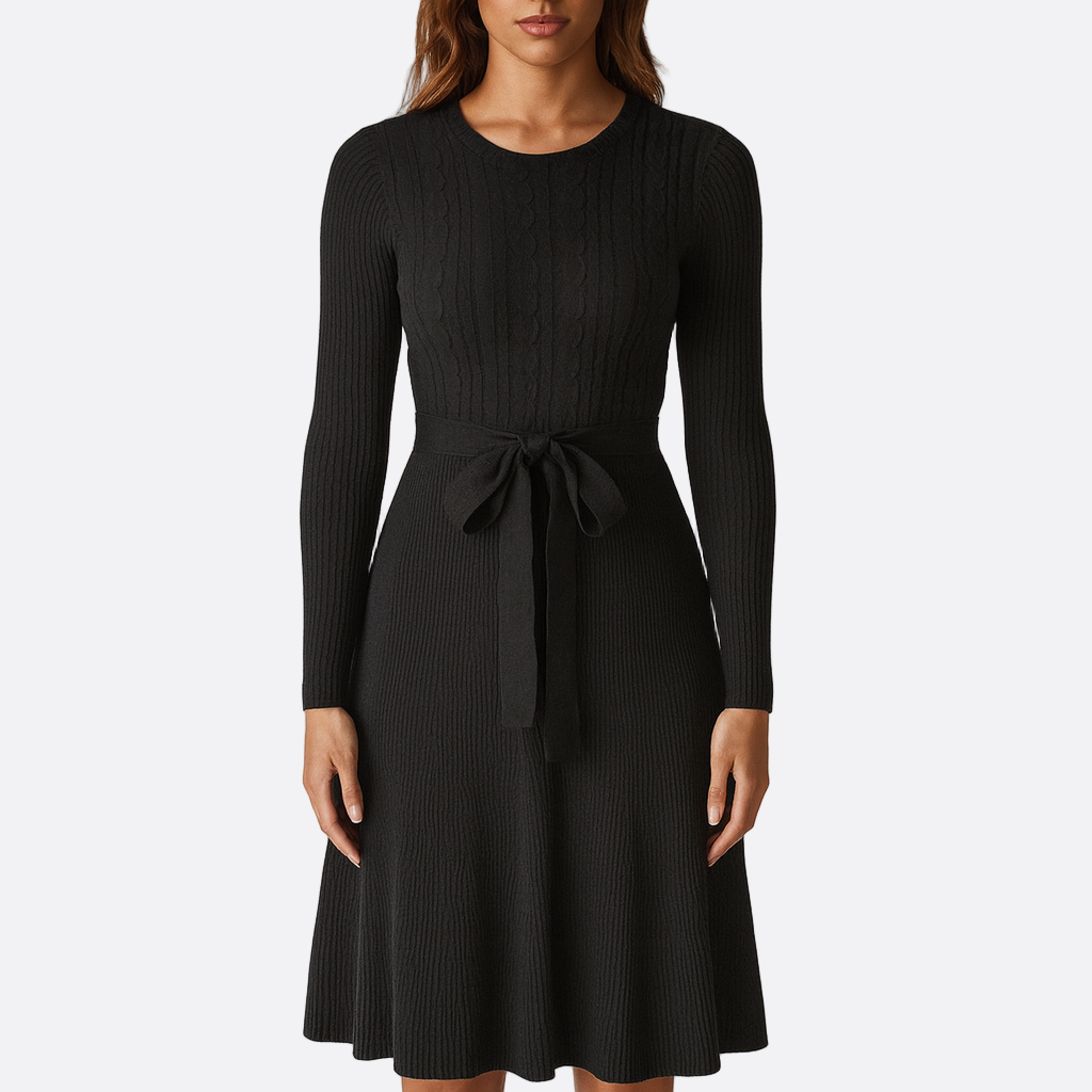 Damen - Strickpullover Kleid - Puffärmel - Modischer Strickstil - Bequem und Elegant