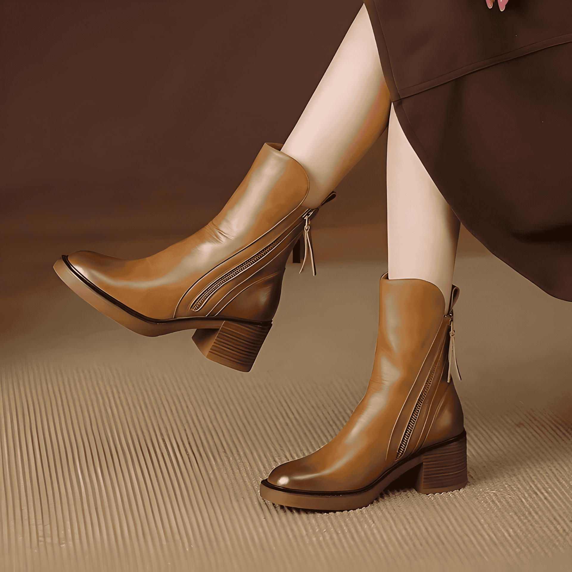 Damen - Stylische Stiefeletten - Leder Material - Modischer Chic für jeden Anlass