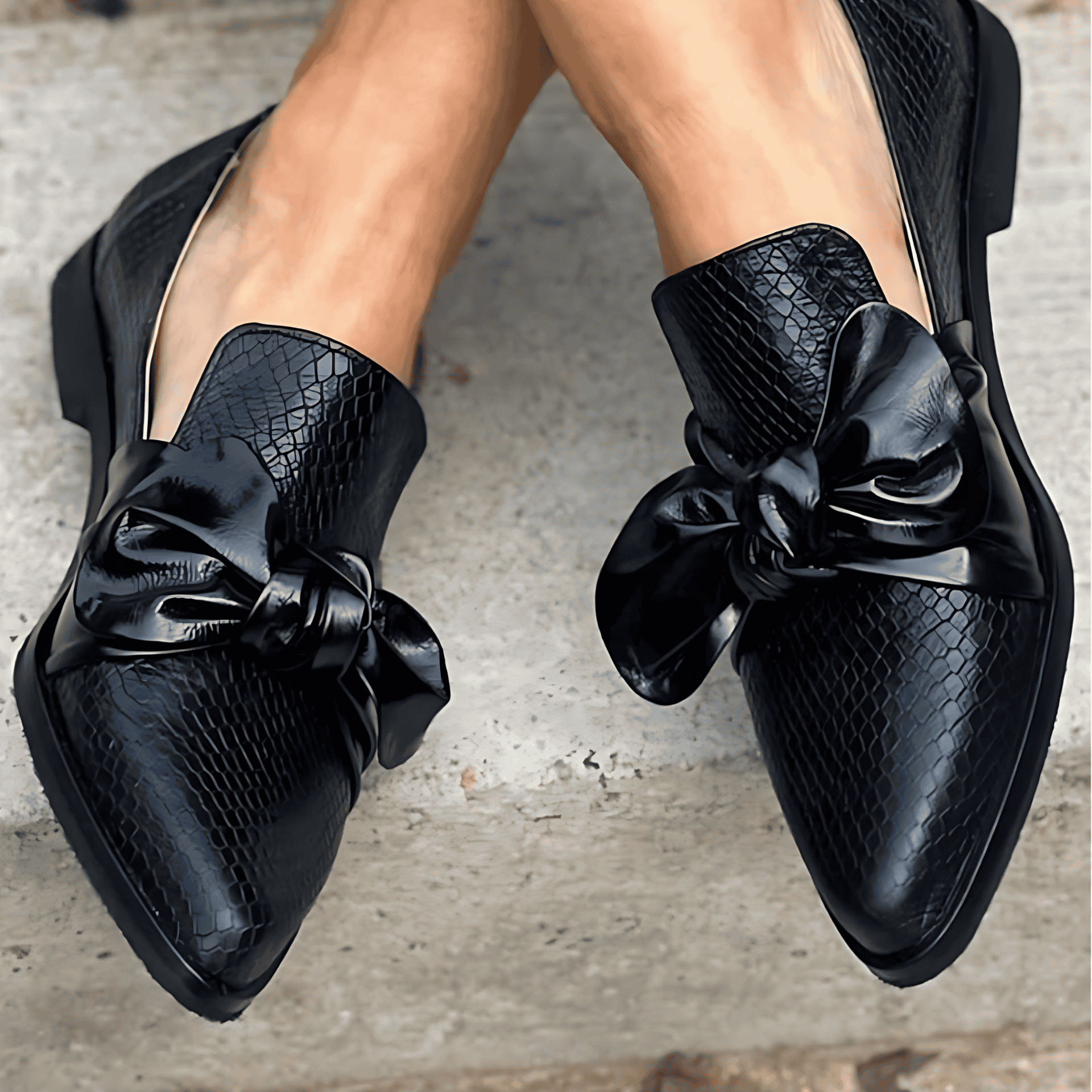 Damen - Texturierte Schleife Loafers - Bequeme und Stilvolle Schuhe für jeden Anlass