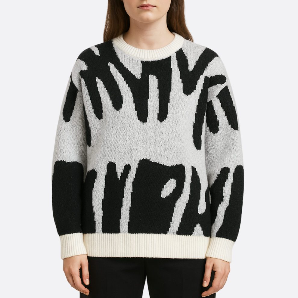 Damen - Übergroßer Pullover - Strukturierter Strick - Rundhalsausschnitt für gemütlichen Stil