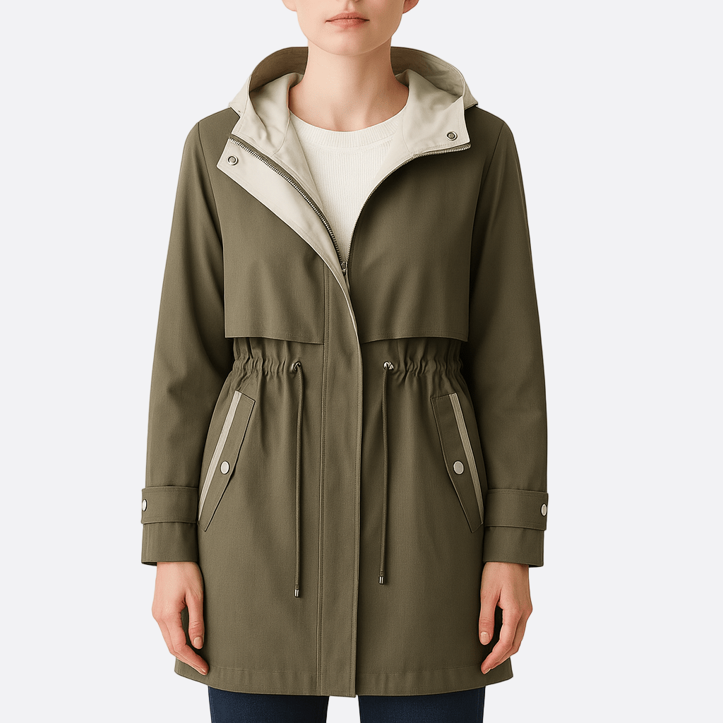 Damen - Wasserdichter Trenchcoat - Kapuze - Modernes Design - Ideal für Regenwetter