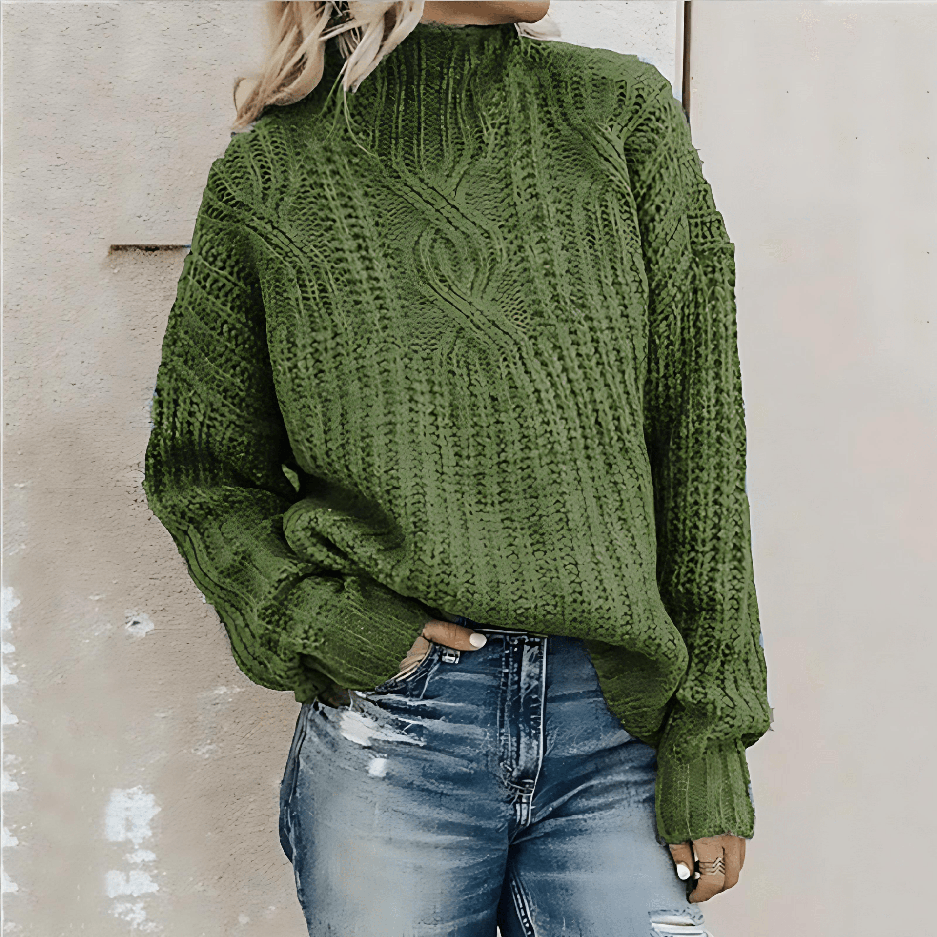 Damen - Zopfmuster Winterpullover - Weicher Stoff - Gemütlicher Stil - Perfekt für kalte Tage