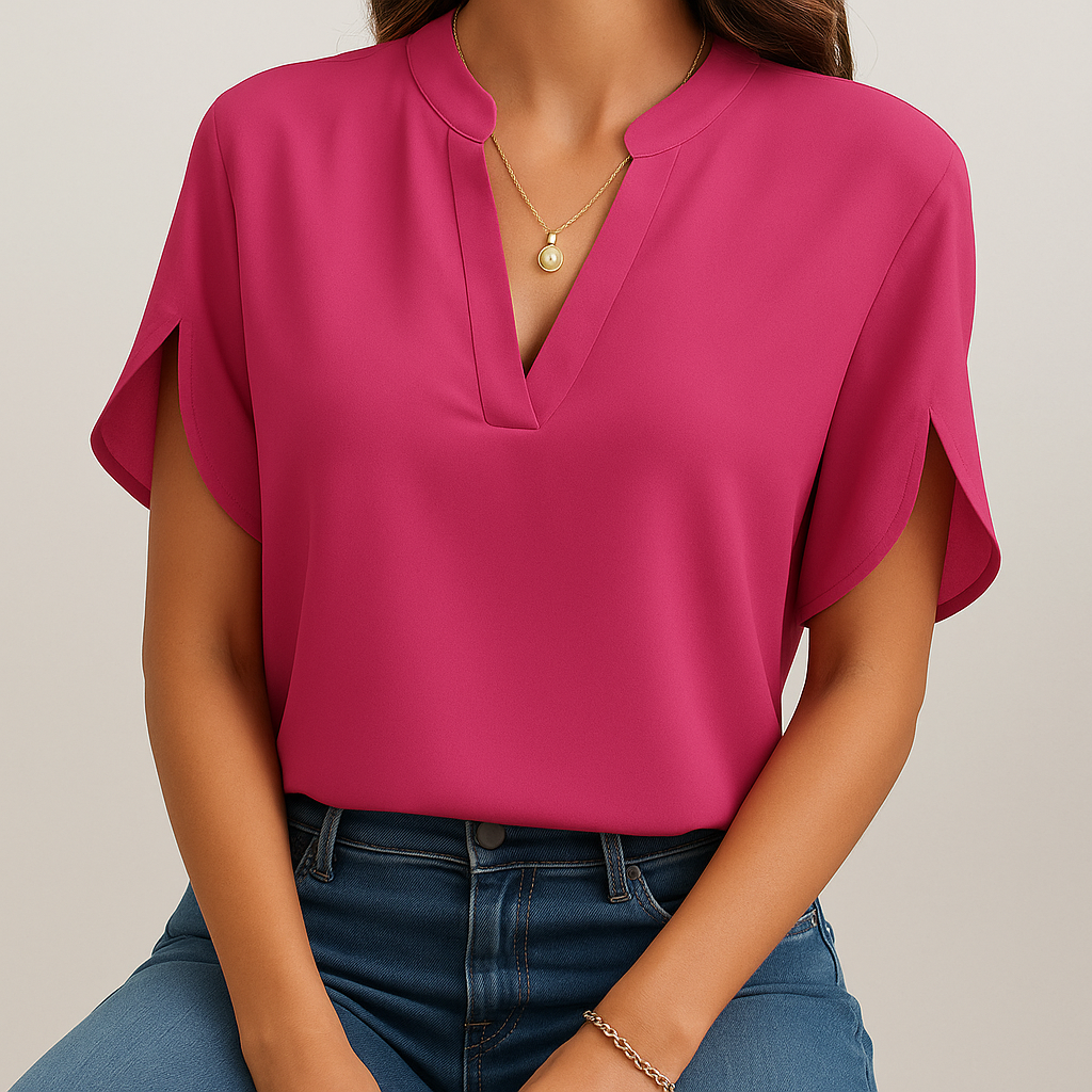 Damen - Elegante Bluse mit kurzen Ärmeln - Leichtes Material - Stylisches und vielseitiges Top für jeden Anlass
