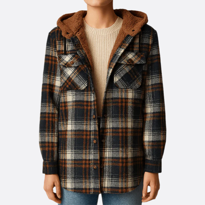 Damen - Karierte Winterjacke - Warmes Futter - Kapuze - Stylische Wintermode für kalte Tage