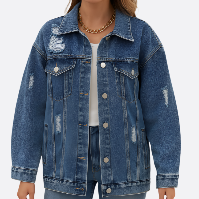 Damen - Übergröße Jacke - Denim - Lässiger Chic - Vielseitige Mode für jeden Anlass