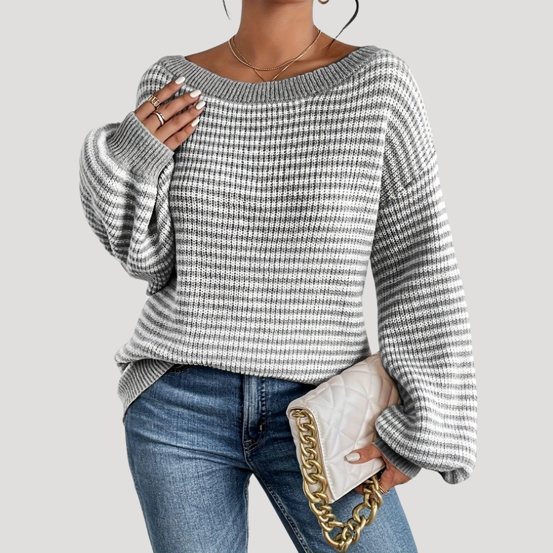 Damen - Gestreifter Strickpullover - Übergröße - Weicher Stoff & Bequemer Stil - Modischer Look