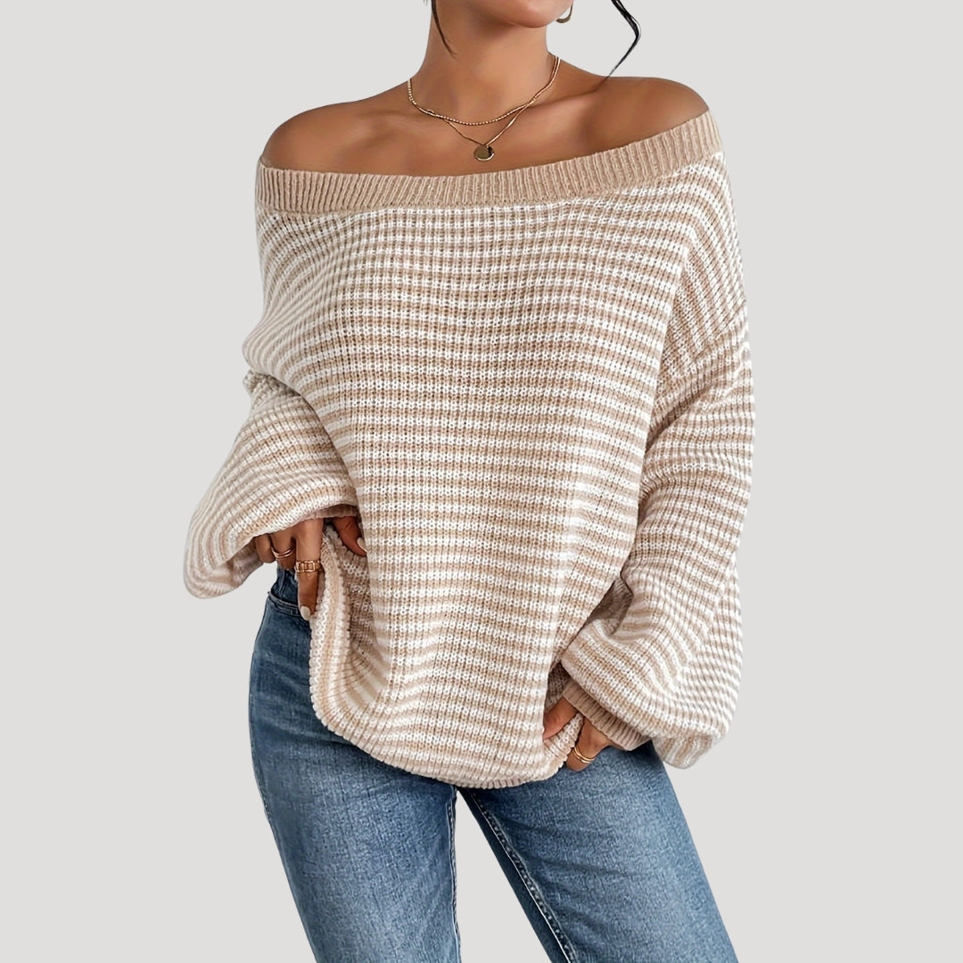 Damen - Gestreifter Strickpullover - Übergröße - Weicher Stoff & Bequemer Stil - Modischer Look