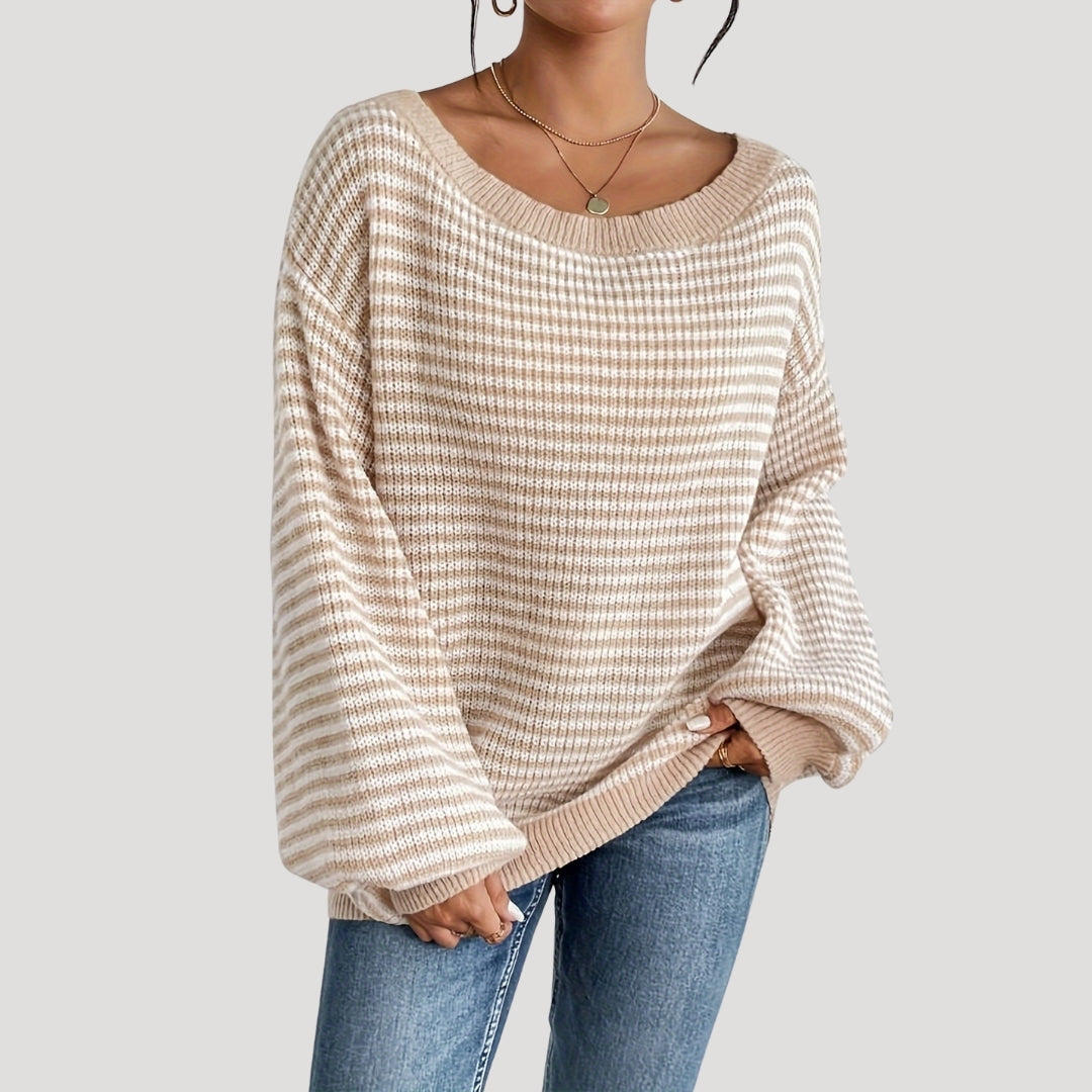 Damen - Gestreifter Strickpullover - Übergröße - Weicher Stoff & Bequemer Stil - Modischer Look