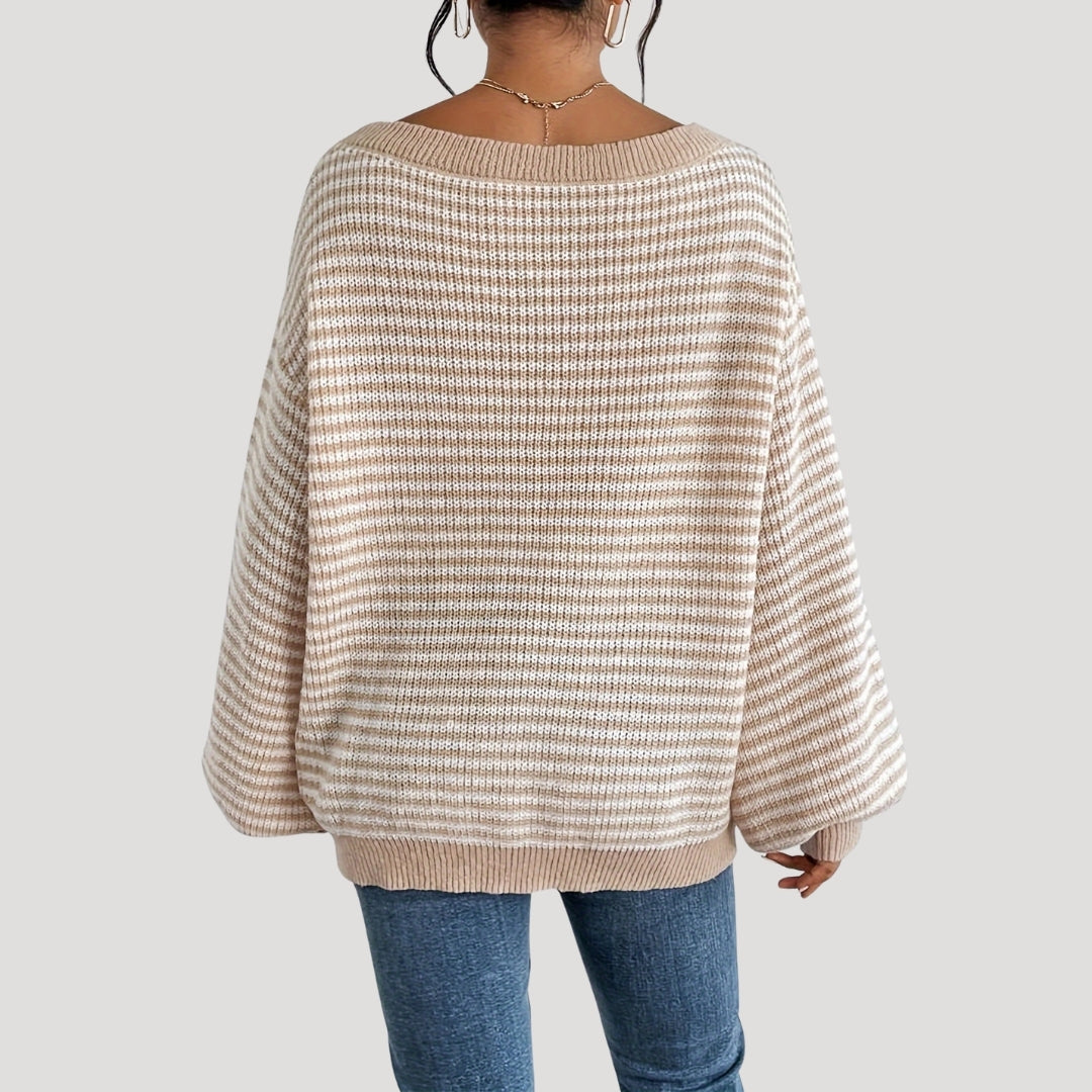 Damen - Gestreifter Strickpullover - Übergröße - Weicher Stoff & Bequemer Stil - Modischer Look