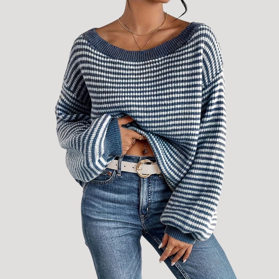 Damen - Gestreifter Strickpullover - Übergröße - Weicher Stoff & Bequemer Stil - Modischer Look