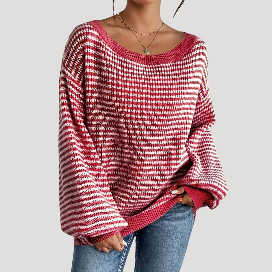 Damen - Gestreifter Strickpullover - Übergröße - Weicher Stoff & Bequemer Stil - Modischer Look