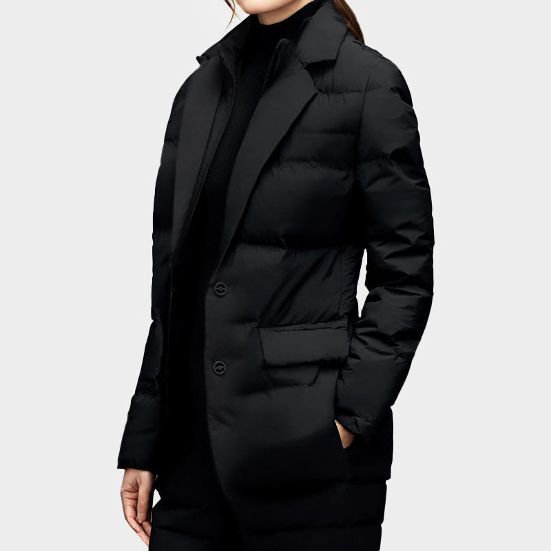 Damen - Puffer Blazer Jacke - Stilvolles Design - Gekerbtem Revers - Trendige Wintermode