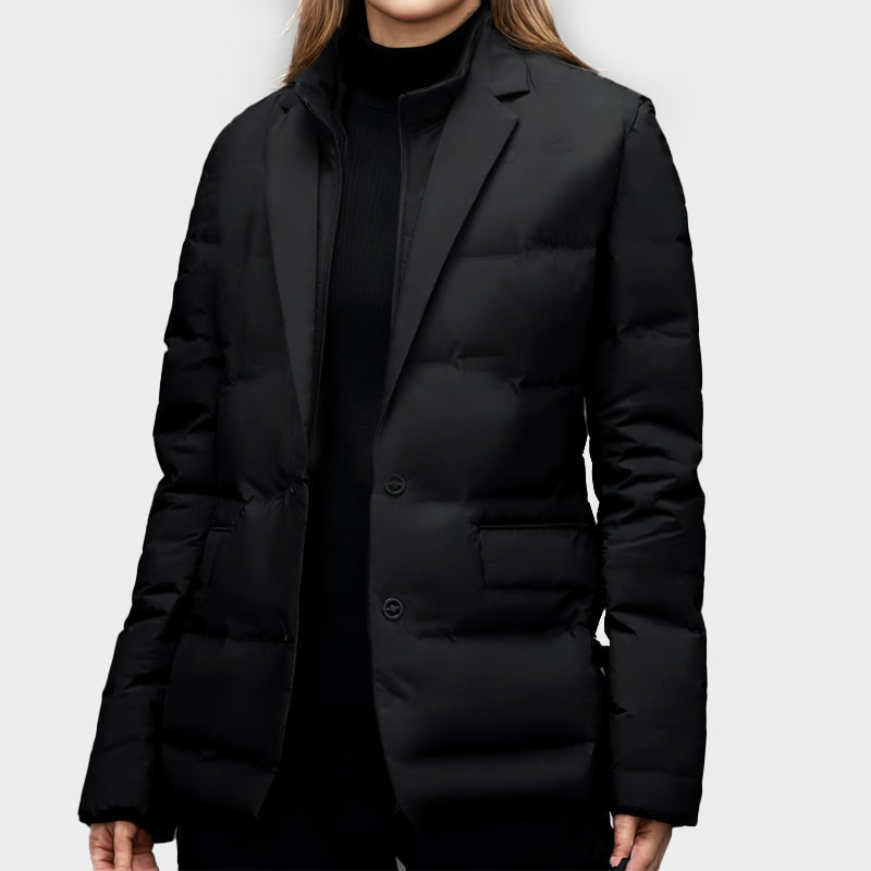 Damen - Puffer Blazer Jacke - Stilvolles Design - Gekerbtem Revers - Trendige Wintermode