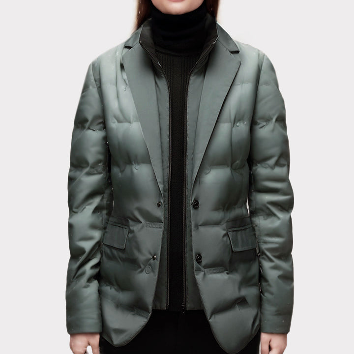 Damen - Puffer Blazer Jacke - Stilvolles Design - Gekerbtem Revers - Trendige Wintermode