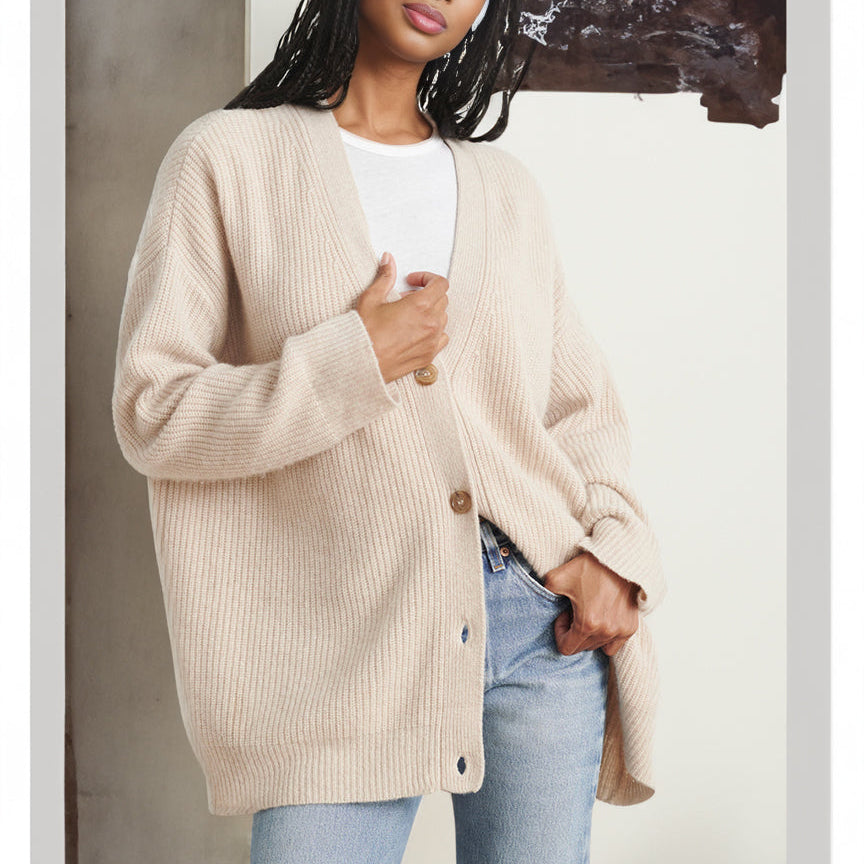 Damen - Gemütliche Strickjacke - Übergröße - Rippenstrick - Bequeme Mode für kalte Tage