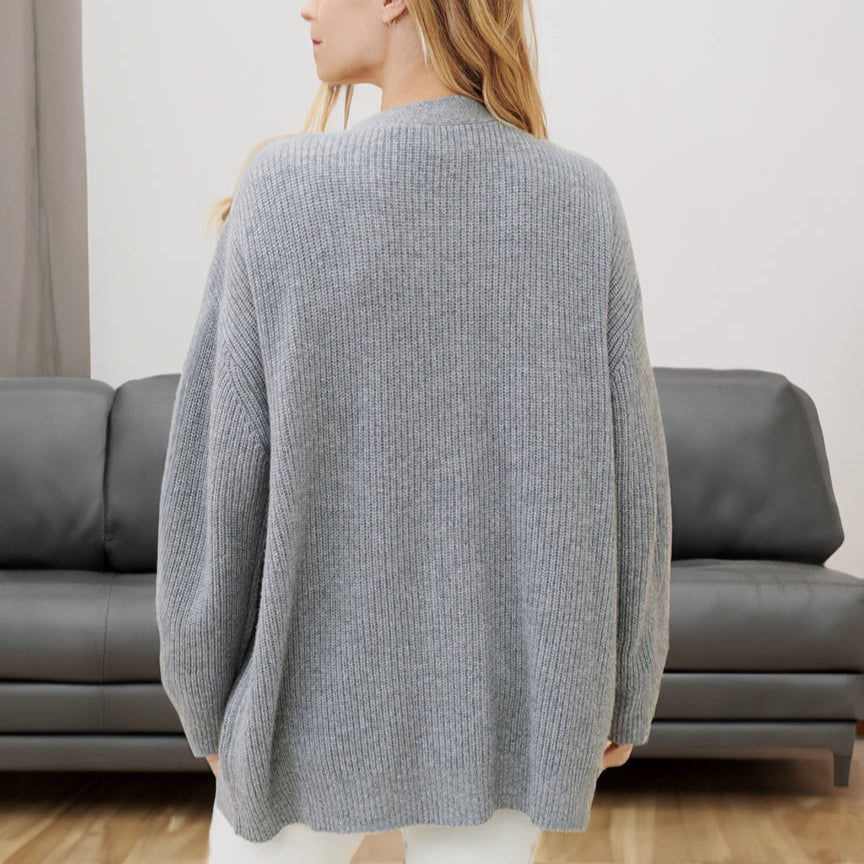 Damen - Gemütliche Strickjacke - Übergröße - Rippenstrick - Bequeme Mode für kalte Tage