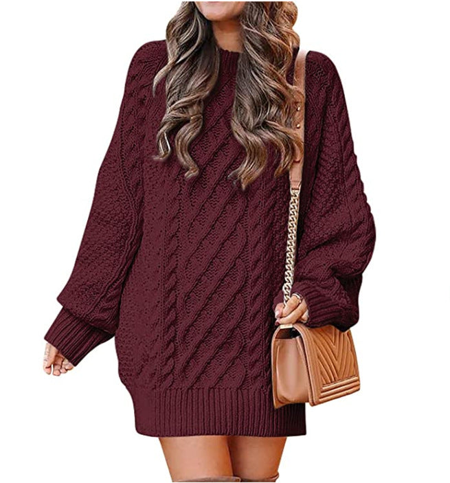 Frauen - Großer Lässiger Strickpullover - Zopfmuster aus weicher Wolle - Bequemer Modehit für den Alltag