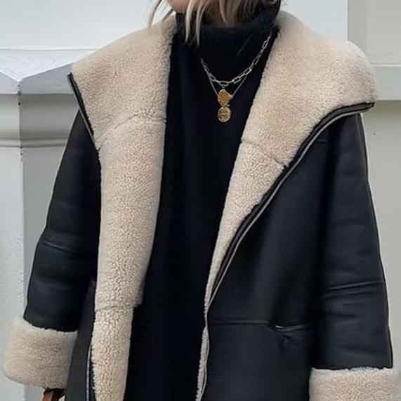 Damen - Kunstlederjacke - kuscheligem Innenfutter - Stylische jacke für jeden Anlass