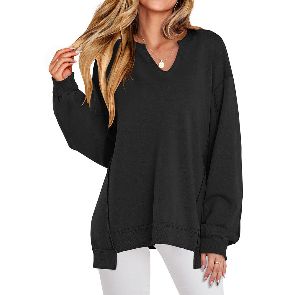 Damen - Lässiger V-Ausschnitt Pullover - Übergroße Ärmel - Bequemer Stil für jeden Tag