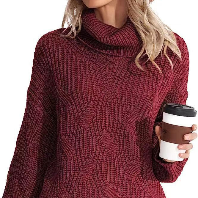 Damen - Strickpullover - Zopfmuster mit hohem Kragen - Stilvoller Pullover für kühle Tage