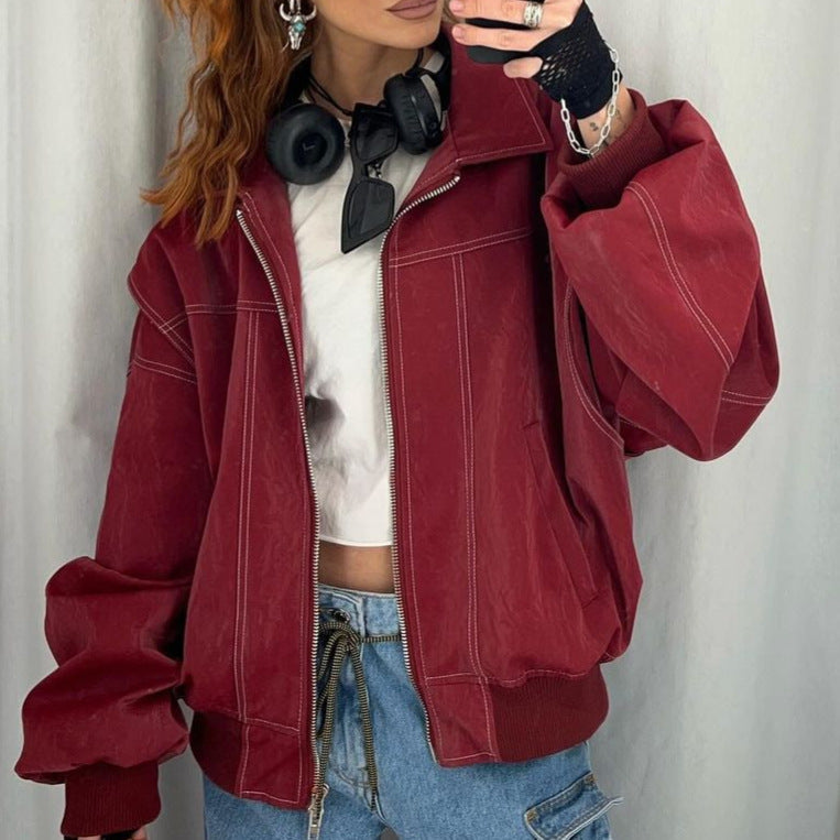 Damen - Kunstlederjacke - Elastischen Manschetten - Modische und bequeme Jacke für jeden Anlass