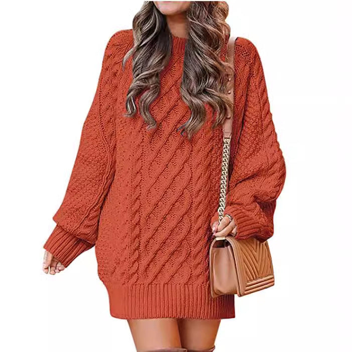 Frauen - Großer Lässiger Strickpullover - Zopfmuster aus weicher Wolle - Bequemer Modehit für den Alltag