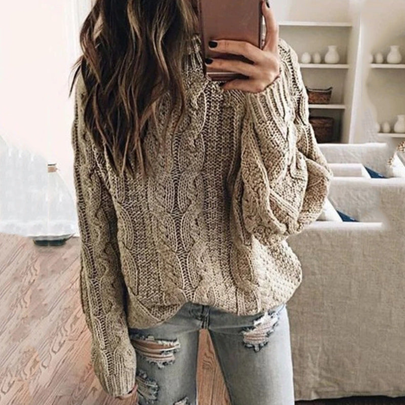 Damen - Grobstrick Pullover - Trendiges Zopfmuster - Bequemer und stilvoller Strickpullover
