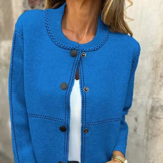 Damen - Elegante Strickjacke - Knopfleiste - Ausschnitt Details