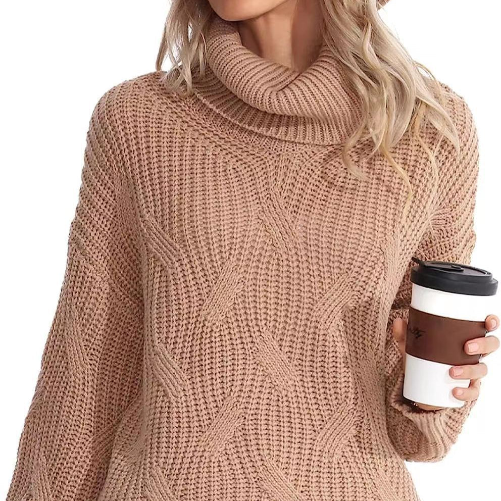 Damen - Strickpullover - Zopfmuster mit hohem Kragen - Stilvoller Pullover für kühle Tage
