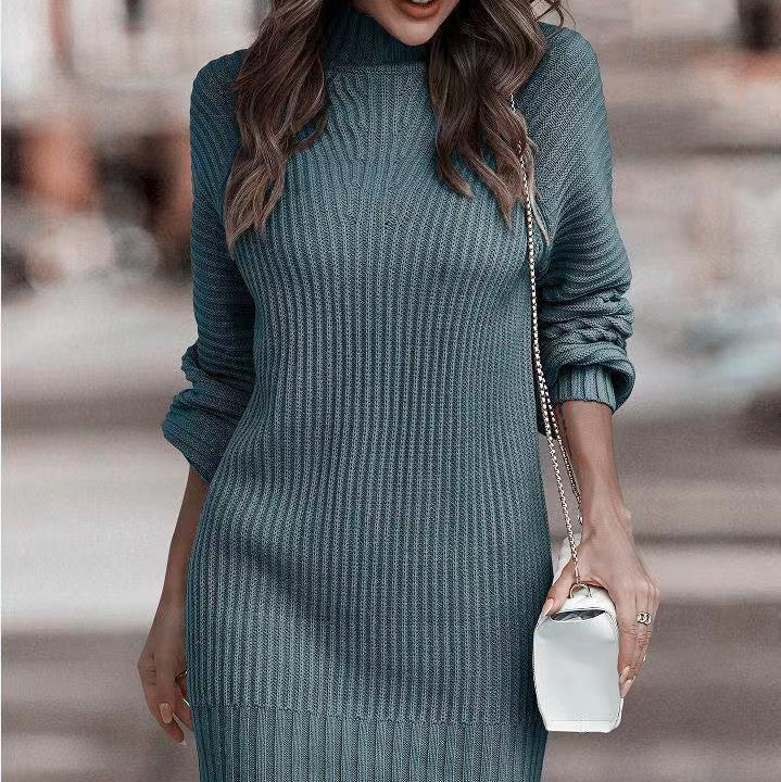 Damen - Minikleid -  Rippenstrick - Stehkragen - Gemütliche  stilvolle Looks