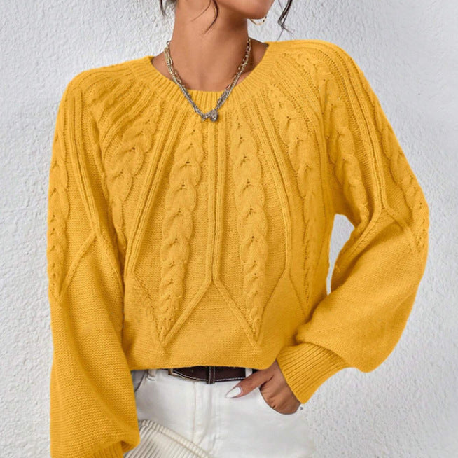 Damen - Strickpullover - Zopfmuster - Weit geschnitten