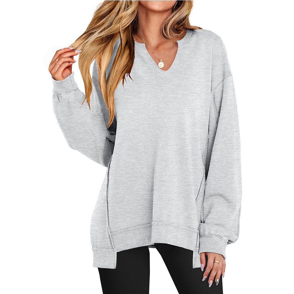 Damen - Lässiger V-Ausschnitt Pullover - Übergroße Ärmel - Bequemer Stil für jeden Tag